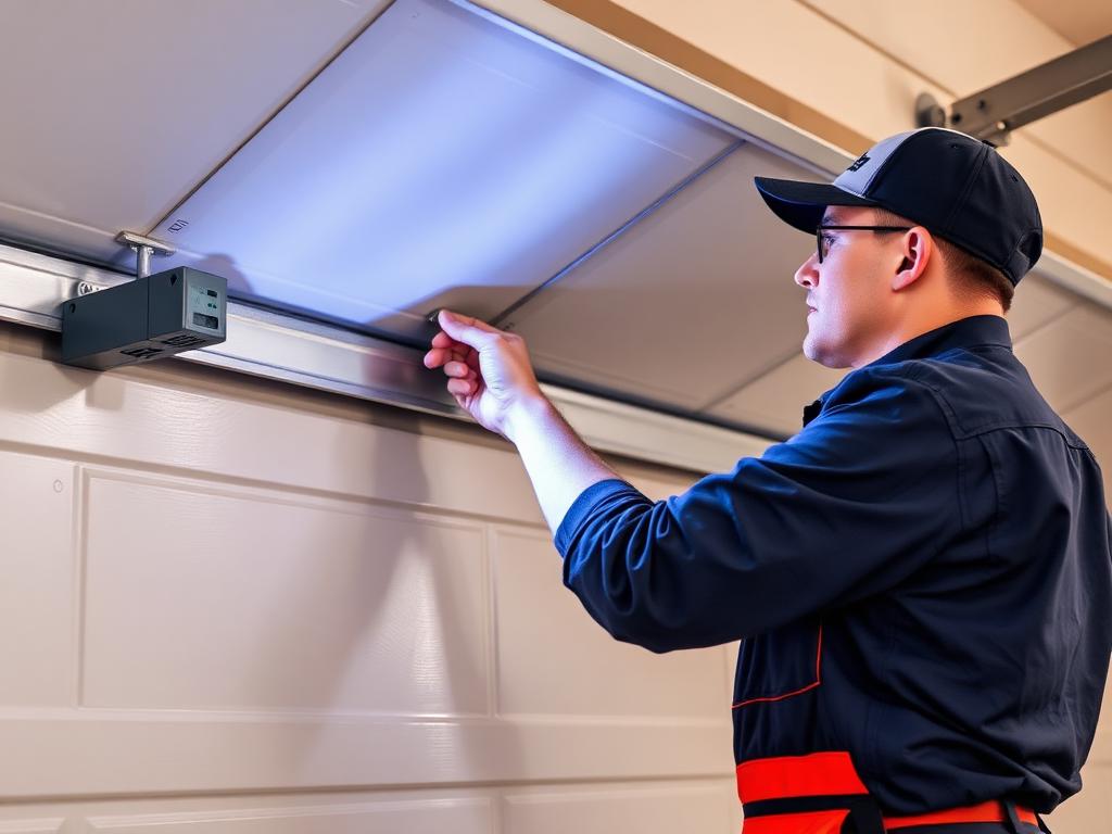 Expert garage door repair technician performing balance testing